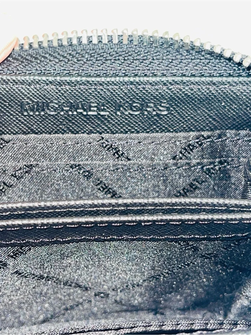 Michael Kors Jet Set Black Signature MK Logo Zip Around Card Case Wallet